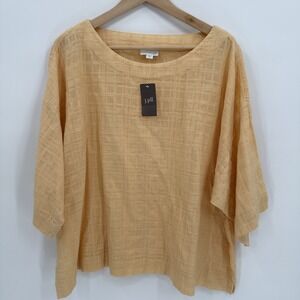 Pure J. Jill Womens Yellow 100% Cotton Gauze Short Sleeve Top Size Medium Beachy